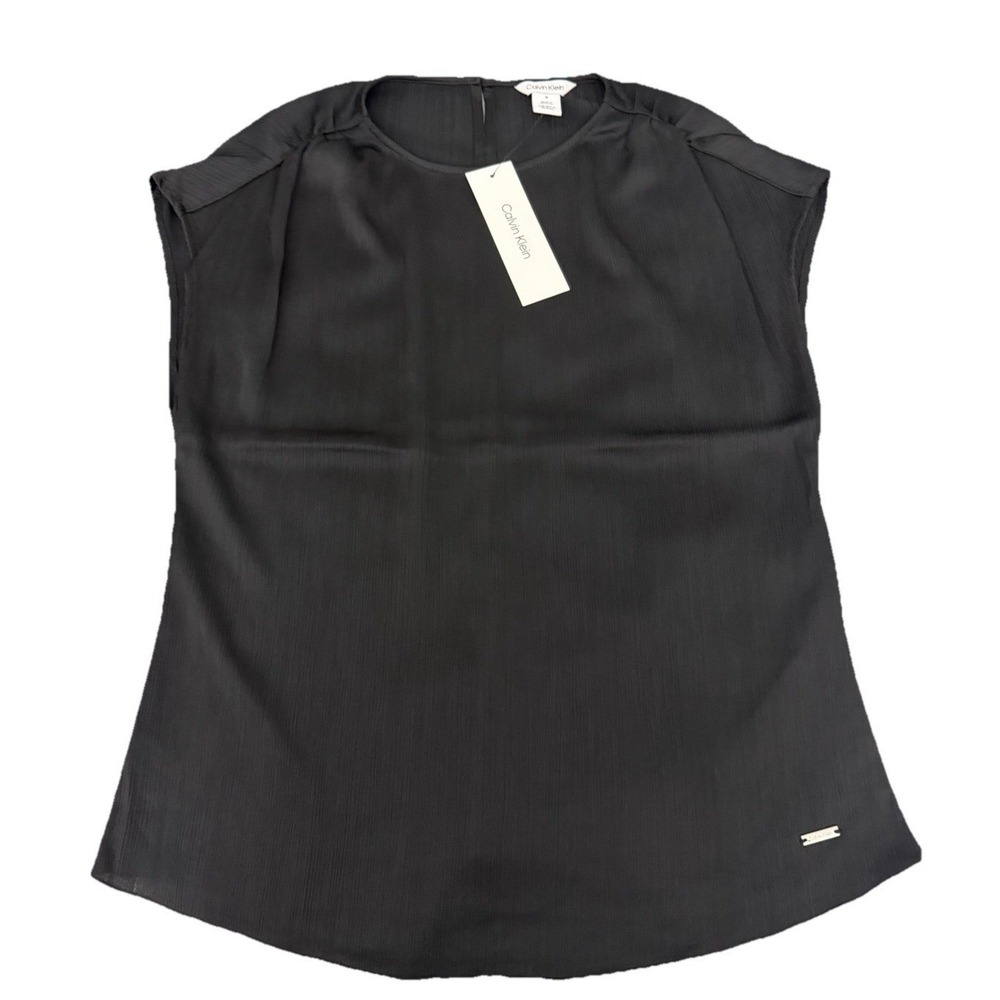 Calvin Klein Women's‎ black chiffon cap sleeve blouse size Medium New